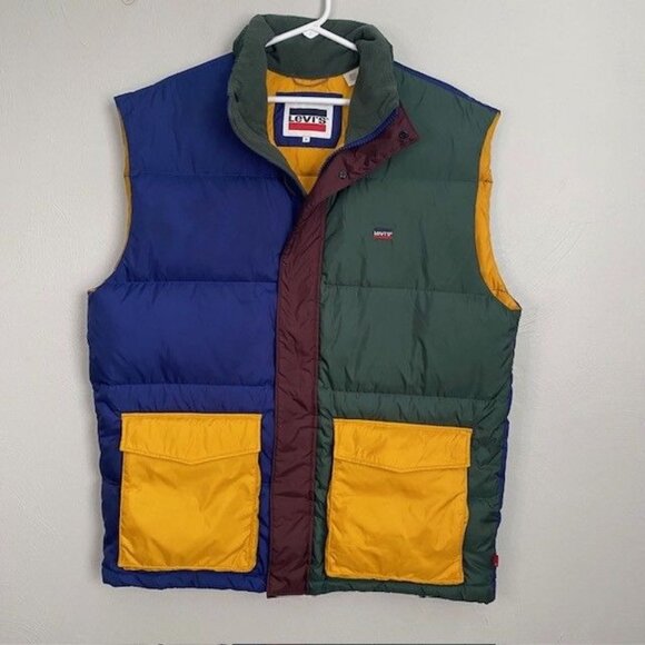 Levi's Stay Loose Oversized Puffer Down Vest Color block Men's Size Medium Retro - Picture 1 of 11